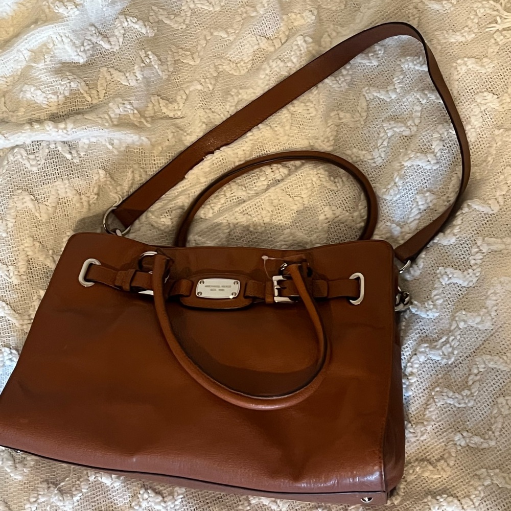 Michael Kors Brown Leather Satchel with Gold Accents